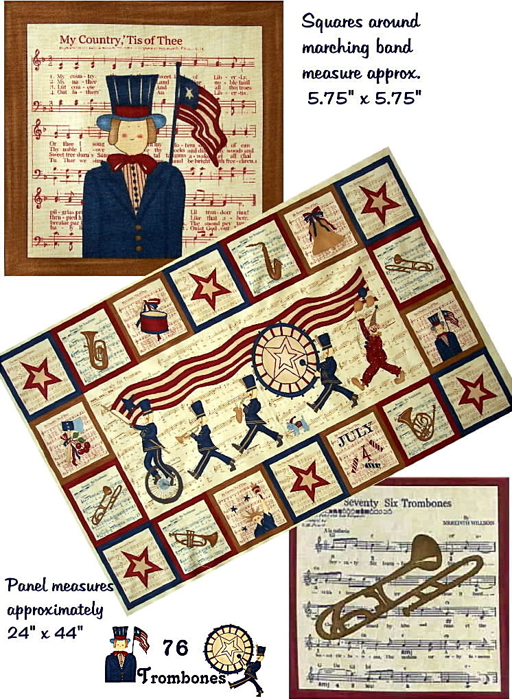 76 TROMBONES Quilt PANEL / Squares MODA Fabric Blocks